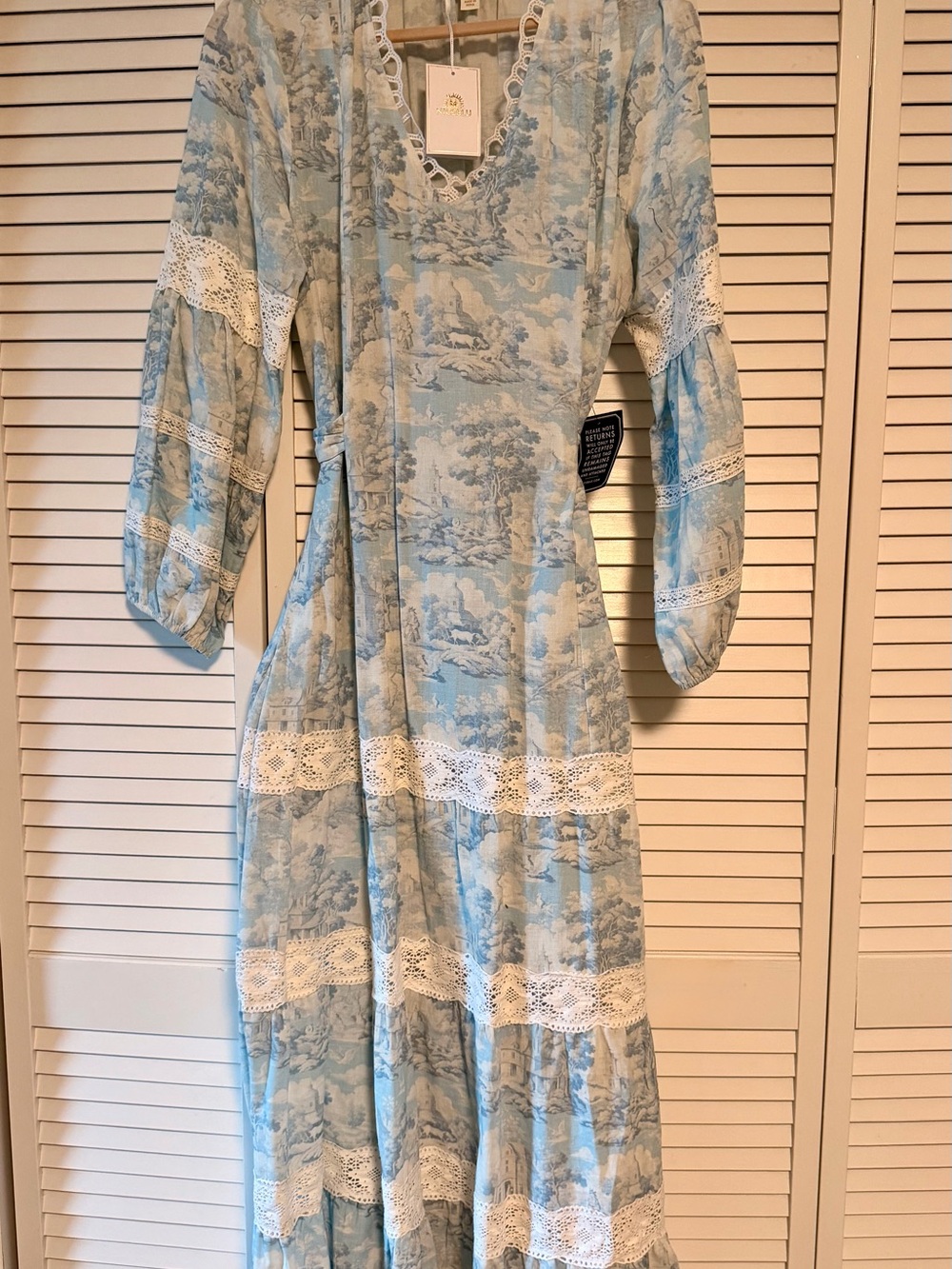 NicoBlu Light Blue Toile Lace-Trim Maxi Dress - Women